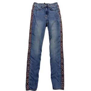 H&M Skinny Jeans Womens 6 Blue Medium High Rise Embroidered Side Stripe 25x29